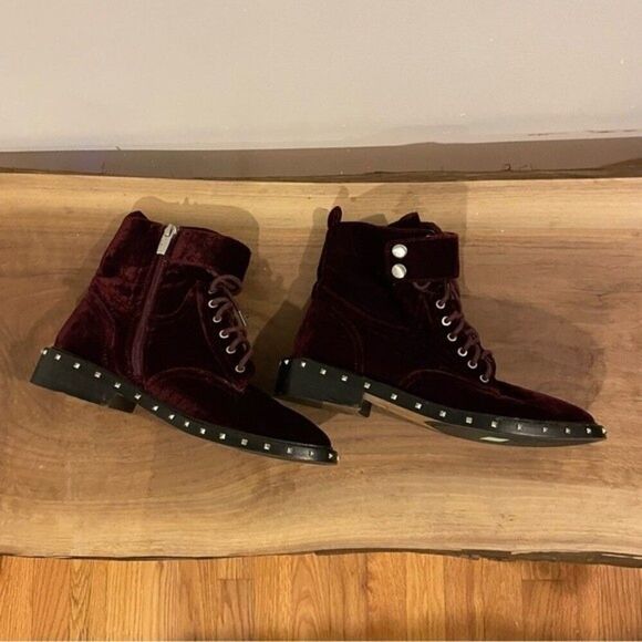 Vince Camuto boots womens Wine velvet Talorini Combat studded Boots 6.5 - Picture 3 of 6